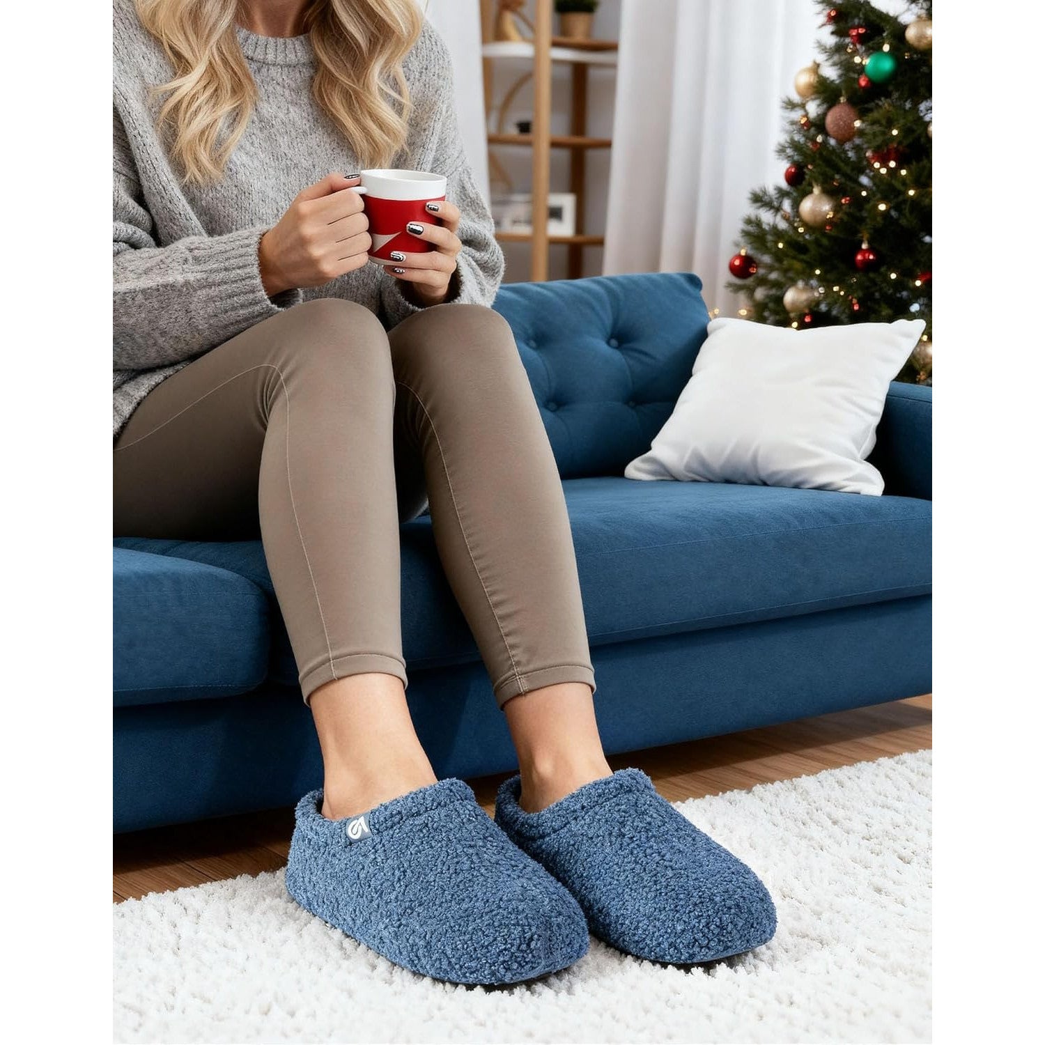 VeraCosy Women's Fuzzy Memory Foam Non‑Slip Slippers